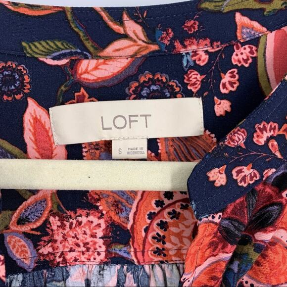 Ann Taylor LOFT Floral Pink Blue Blouse Size Small - Picture 3 of 6